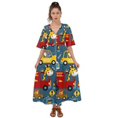 Seamless-pattern-vehicles-cartoon-with-funny-drivers Kimono Sleeve Boho Dress by uniart180623