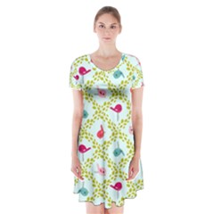 Birds-pattern-background Short Sleeve V-neck Flare Dress by uniart180623