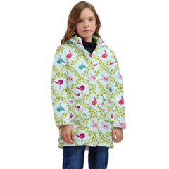 Birds-pattern-background Kids  Hooded Longline Puffer Jacket by uniart180623