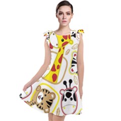 Vector-seamless-pattern-nice-animals-cartoon Tie Up Tunic Dress by uniart180623