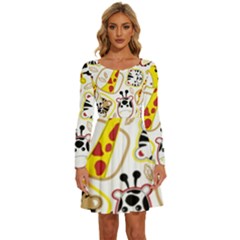 Vector-seamless-pattern-nice-animals-cartoon Long Sleeve Wide Neck Velvet Dress by uniart180623