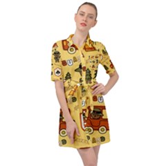 Seamless-pattern-funny-ranger-cartoon Belted Shirt Dress by uniart180623