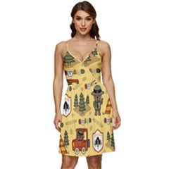 Seamless-pattern-funny-ranger-cartoon V-neck Pocket Summer Dress  by uniart180623