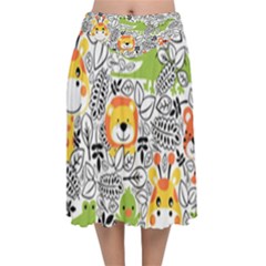 Seamless-pattern-with-wildlife-cartoon Velvet Flared Midi Skirt by uniart180623