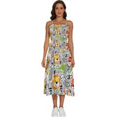 Seamless-pattern-with-wildlife-cartoon Sleeveless Shoulder Straps Boho Dress by uniart180623