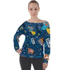 Seamless-pattern-vector-submarine-with-sea-animals-cartoon Off Shoulder Long Sleeve Velour Top by uniart180623