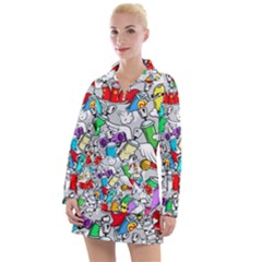 Graffiti-characters-seamless-pattern Women s Long Sleeve Casual Dress by uniart180623