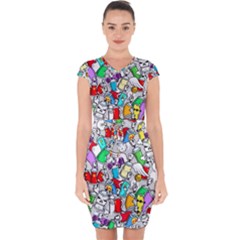 Graffiti-characters-seamless-pattern Capsleeve Drawstring Dress  by uniart180623