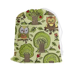 Seamless-pattern-with-trees-owls Drawstring Pouch (2xl) by uniart180623