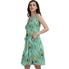 Lovely-peacock-feather-pattern-with-flat-design Sleeveless V-neck Skater Dress With Pockets by uniart180623