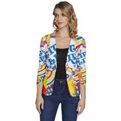 Colorful-city-life-horizontal-seamless-pattern-urban-city Women s One-button 3/4 Sleeve Short Jacket by uniart180623