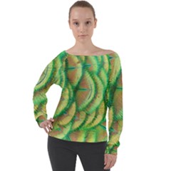 Beautiful-peacock Off Shoulder Long Sleeve Velour Top by uniart180623