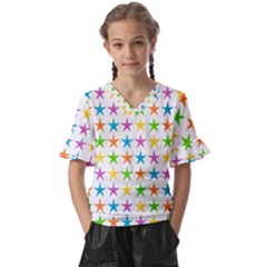 Star-pattern-design-decoration Kids  V-neck Horn Sleeve Blouse by uniart180623