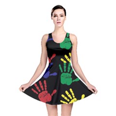 Handprints-hand-print-colourful Reversible Skater Dress by uniart180623