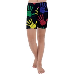 Handprints-hand-print-colourful Kids  Lightweight Velour Capri Yoga Leggings by uniart180623