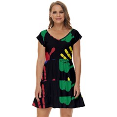 Handprints-hand-print-colourful Short Sleeve Tiered Mini Dress by uniart180623