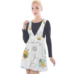 Bee Art Pattern Design Wallpaper Background Print Plunge Pinafore Velour Dress by uniart180623