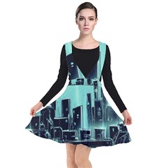 Buildings City Urban Destruction Background Plunge Pinafore Dress by uniart180623