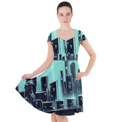 Buildings City Urban Destruction Background Cap Sleeve Midi Dress by uniart180623