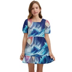 Storm Tsunami Waves Ocean Sea Nautical Nature Kids  Short Sleeve Dolly Dress by uniart180623