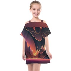 Fire Flame Burn Hot Heat Light Burning Orange Kids  One Piece Chiffon Dress by uniart180623