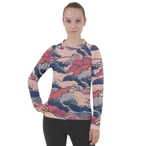 Waves Ocean Sea Water Pattern Rough Seas Women s Pique Long Sleeve Tee by uniart180623