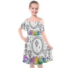 Rainbow Fun Cute Minimal Doodle Drawing Kids  Cut Out Shoulders Chiffon Dress by uniart180623