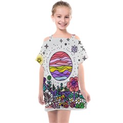 Rainbow Fun Cute Minimal Doodle Drawing Unique Kids  One Piece Chiffon Dress by uniart180623