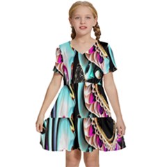 Garden Flower Nature Digital Art Abstract Kids  Short Sleeve Tiered Mini Dress by uniart180623