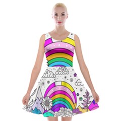 Rainbow Fun Cute Minimal Doodle Drawing Art Velvet Skater Dress by uniart180623