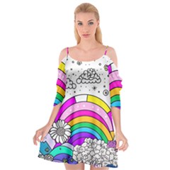 Rainbow Fun Cute Minimal Doodle Drawing Art Cutout Spaghetti Strap Chiffon Dress by uniart180623