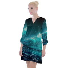 Tsunami Waves Ocean Sea Nautical Nature Water Open Neck Shift Dress by uniart180623