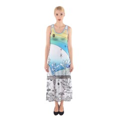 Rainbow Fun Cute Minimal Doodle Drawing Arts Sleeveless Maxi Dress by uniart180623