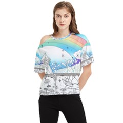 Rainbow Fun Cute Minimal Doodle Drawing Arts One Shoulder Cut Out Tee by uniart180623