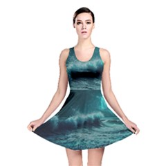 Waves Ocean Sea Tsunami Nautical Blue Sea Art Reversible Skater Dress by uniart180623