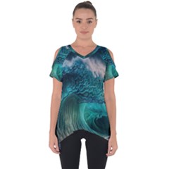 Tsunami Waves Ocean Sea Water Rough Seas Cut Out Side Drop Tee by uniart180623