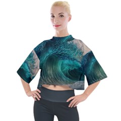 Tsunami Waves Ocean Sea Water Rough Seas Mock Neck Tee by uniart180623