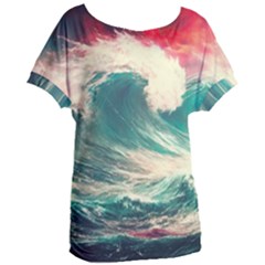 Storm Tsunami Waves Ocean Sea Nautical Nature Painting Women s Oversized Tee by uniart180623