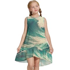 Storm Tsunami Waves Ocean Sea Nautical Nature Painting Kids  Frill Swing Dress by uniart180623