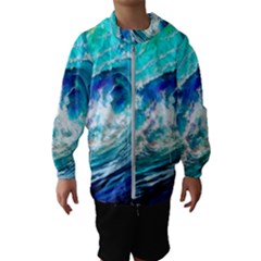 Tsunami Waves Ocean Sea Nautical Nature Water Painting Kids  Hooded Windbreaker by uniart180623