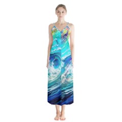 Tsunami Waves Ocean Sea Nautical Nature Water Painting Button Up Chiffon Maxi Dress by uniart180623