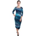 Tsunami Waves Ocean Sea Water Rough Seas Quarter Sleeve Midi Velour Bodycon Dress View1