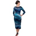 Tsunami Waves Ocean Sea Water Rough Seas Quarter Sleeve Midi Velour Bodycon Dress View2