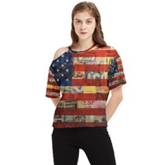 Usa Flag United States One Shoulder Cut Out Tee by uniart180623