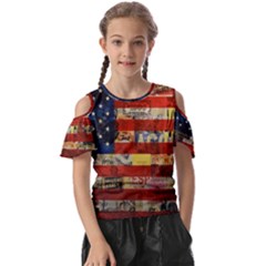 Usa Flag United States Kids  Butterfly Cutout Tee by uniart180623