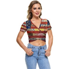 Usa Flag United States Short Sleeve Foldover Tee by uniart180623