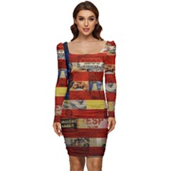 Usa Flag United States Women Long Sleeve Ruched Stretch Jersey Dress by uniart180623