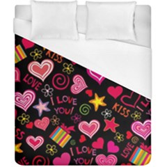 Multicolored Love Hearts Kiss Romantic Pattern Duvet Cover (california King Size) by uniart180623