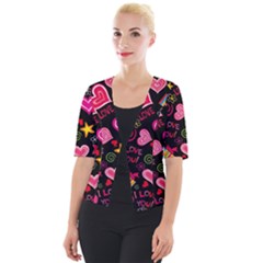 Multicolored Love Hearts Kiss Romantic Pattern Cropped Button Cardigan by uniart180623