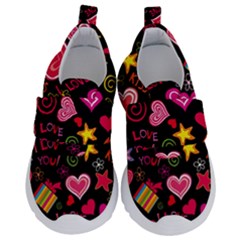 Multicolored Love Hearts Kiss Romantic Pattern Kids  Velcro No Lace Shoes by uniart180623